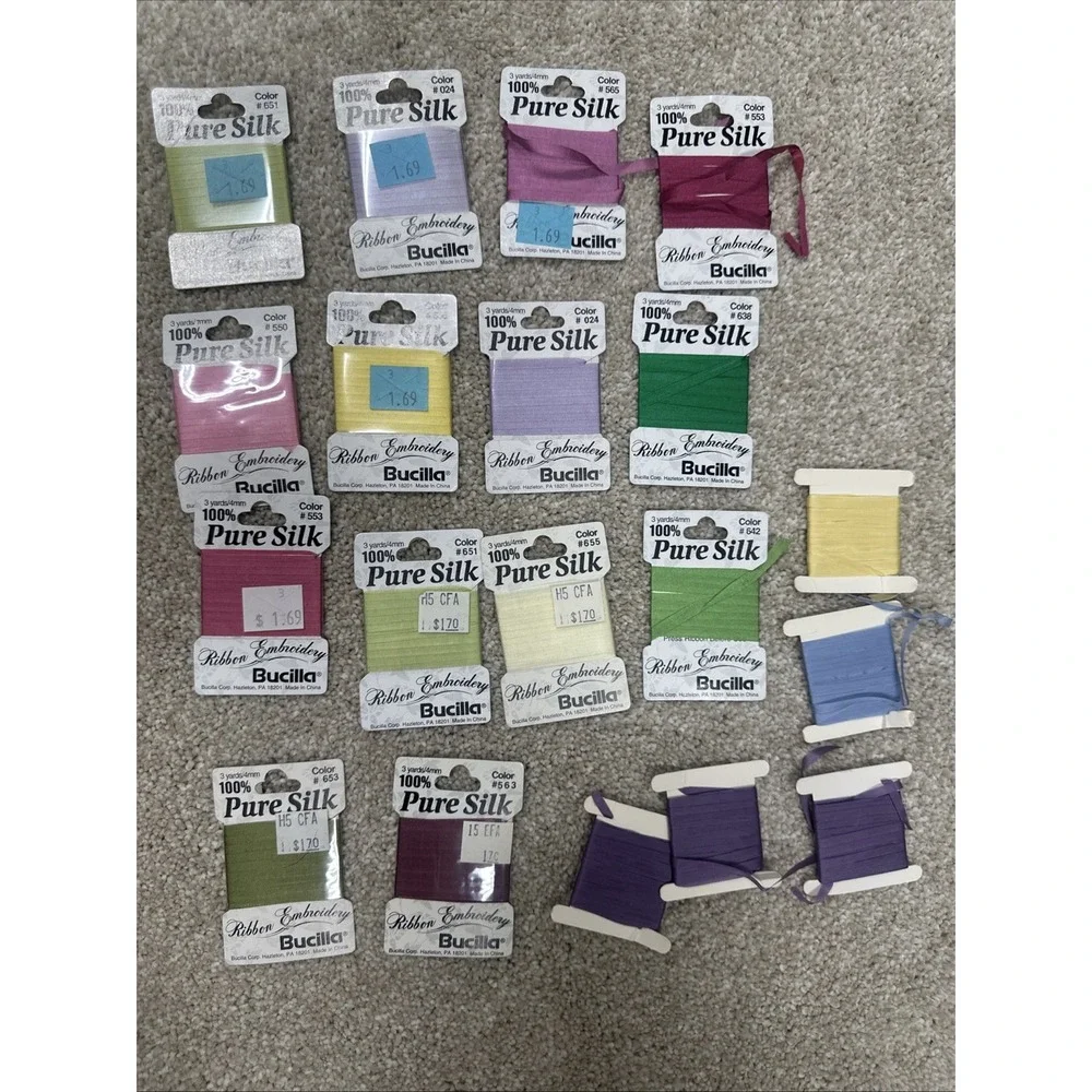 Vintage bucilla Lot Of 10 New And 9 Used pure silk ribbon embroidery